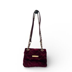 Betsey Johnson Burgundy Quilted Velvet Mini Crossbody Bag – Gold Chain Strap